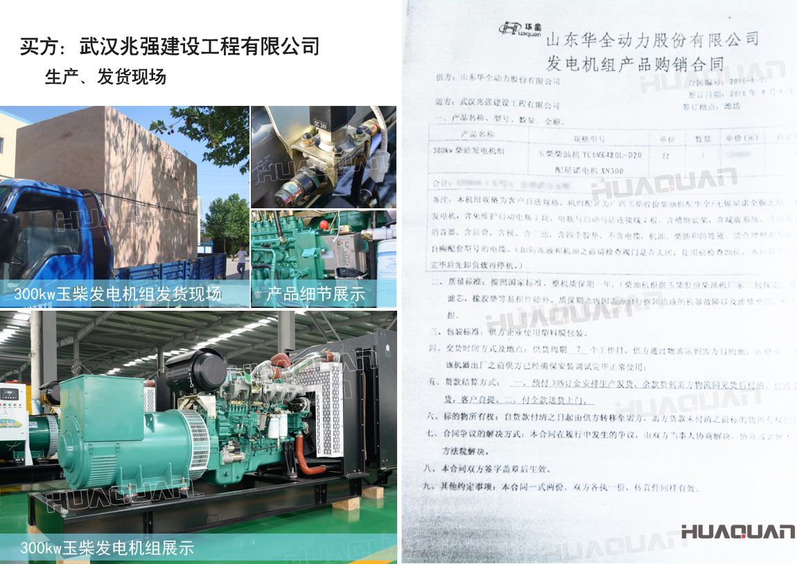 武漢兆強建設(shè)工程有限公司在華全動力采購一臺300kw柴油發(fā)電機組